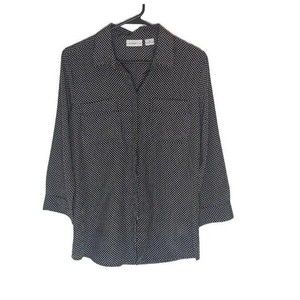 Liz Claiborne Size Large Polka Dot Women's Long Sleeve Button Up Black /White